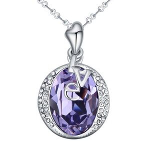 Circle Love Pendant Necklace with Swarovski Crystals in Tanzanite